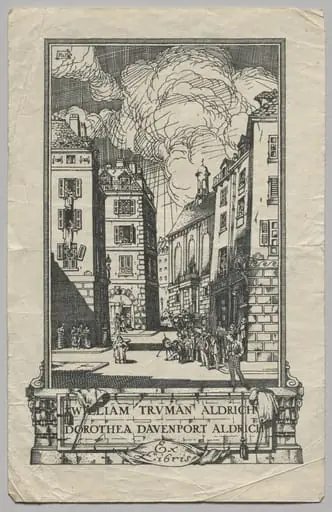 Bookplate: William Truman Aldrich and Dorthea Davenport Aldrich, Ex Libris inscribed, by Frederick Garrison Hall