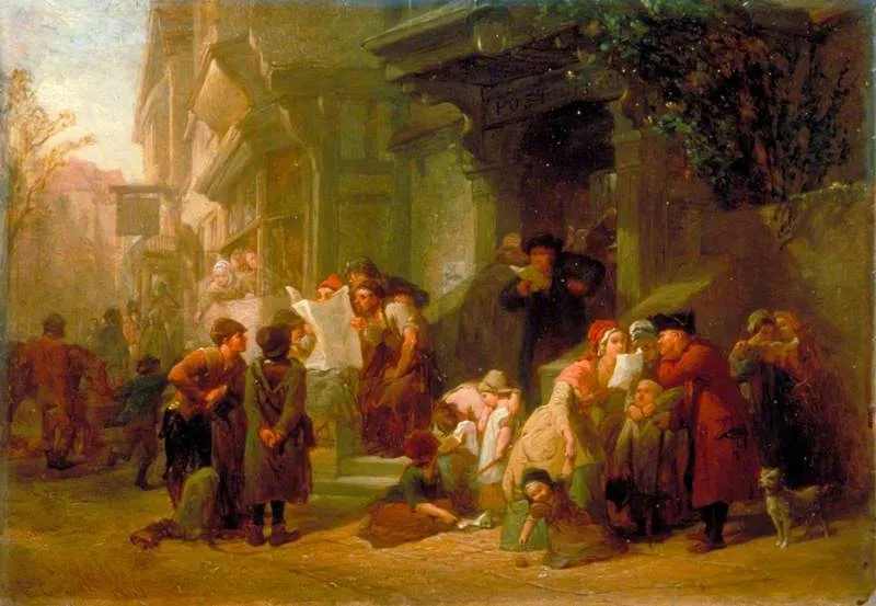 The Village Post Office, by Frederick Goodall, oil, 1849