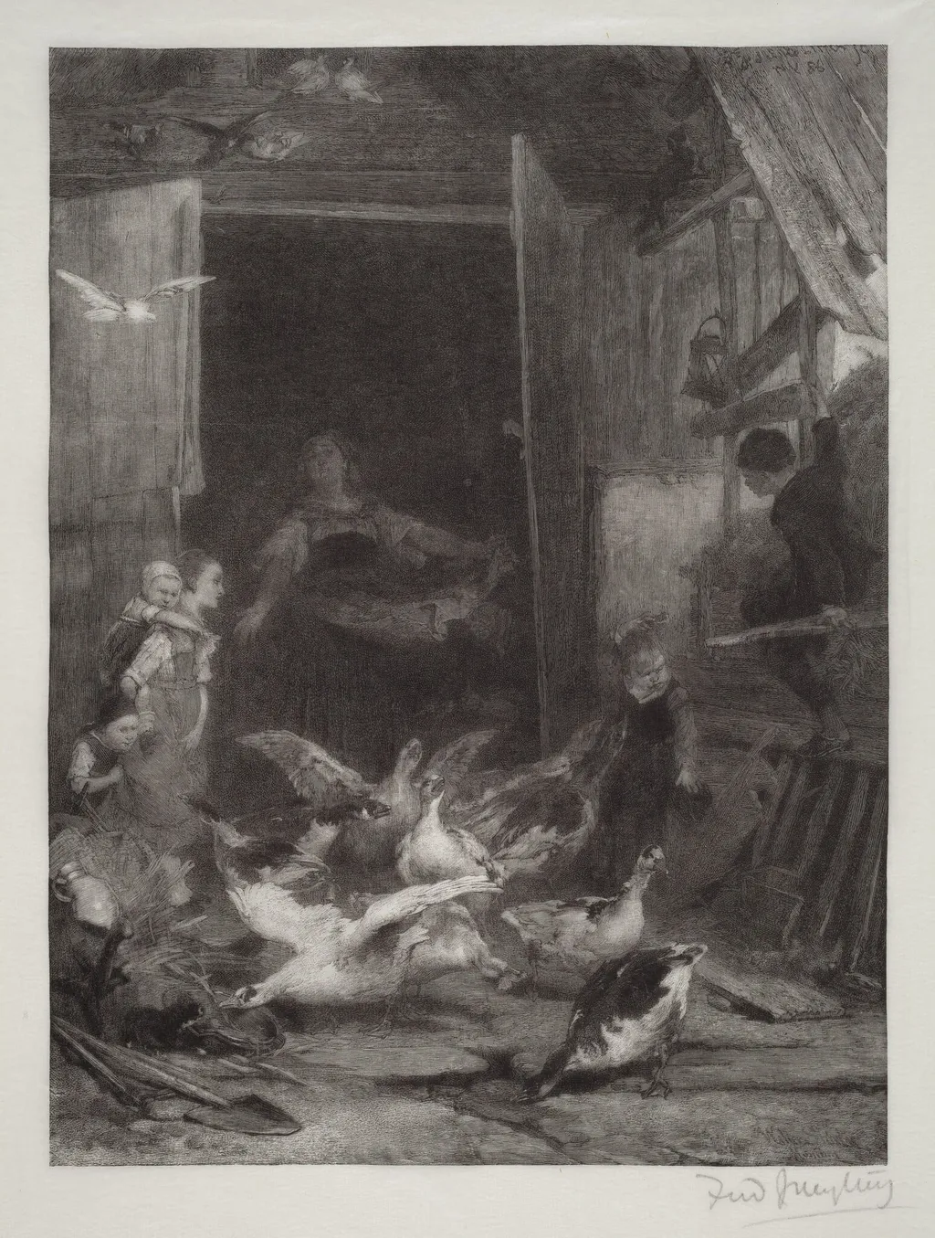 Untitled (Farm Scene), by Frederick Juengling, ink, 1886