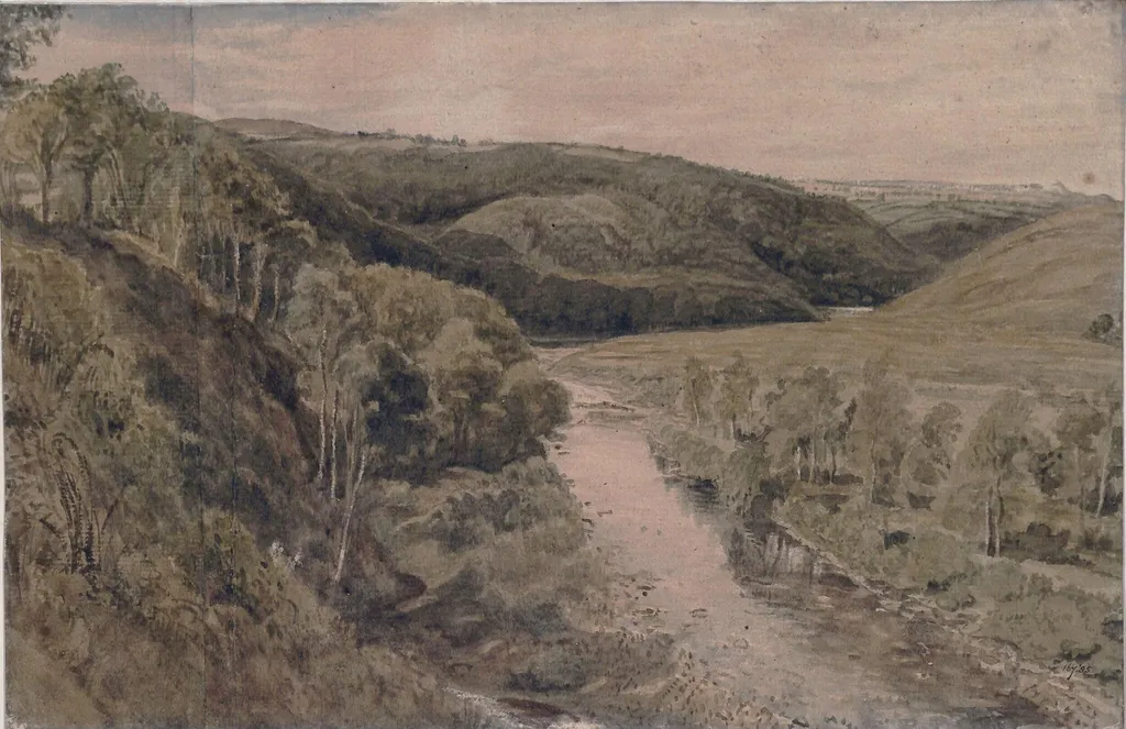 Hilly wooded landscape, by Frederick Lewis, watercolor, 1800