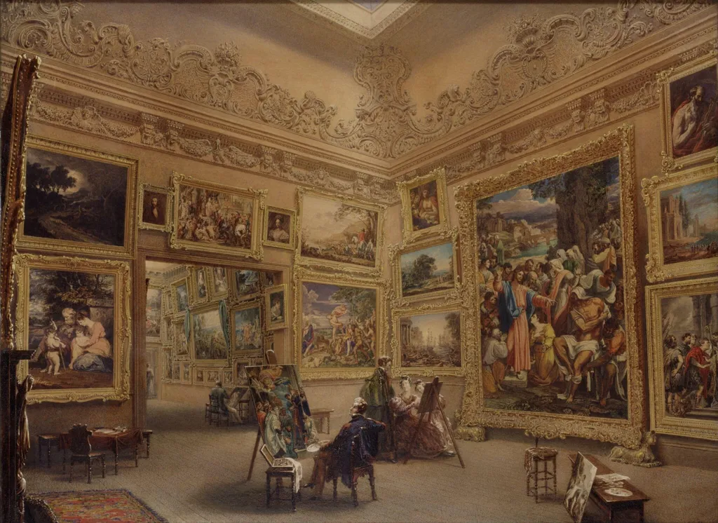 The National Gallery when at Mr J. J. Angerstein's House, Pall Mall, by Frederick Mackenzie, watercolor, 1824