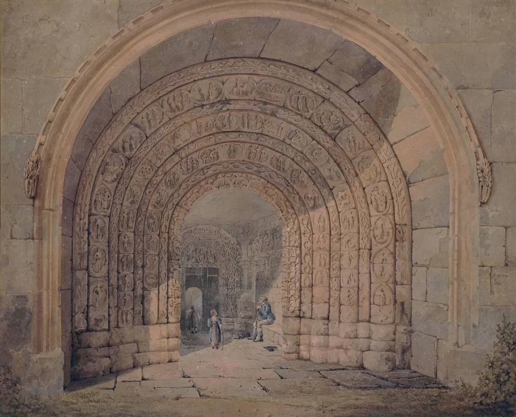 The South Doorway of Malmesbury Abbey Church, by Frederick Mackenzie, watercolor, 1805