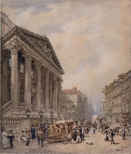 Mansion House and the Poultry, looking down Cheapside, by Frederick Nash
