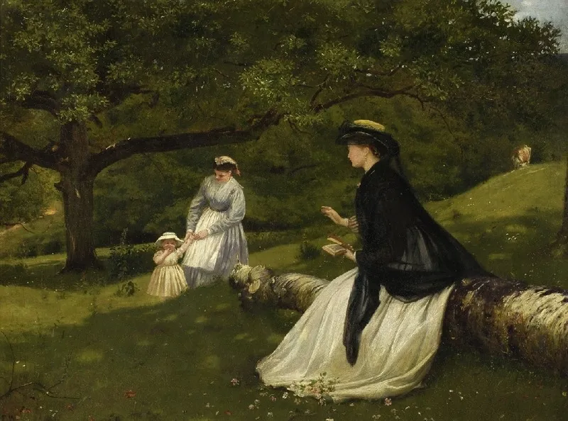 Mother with a baby and a nursemaid, by Frederick Walker, oil, 1866