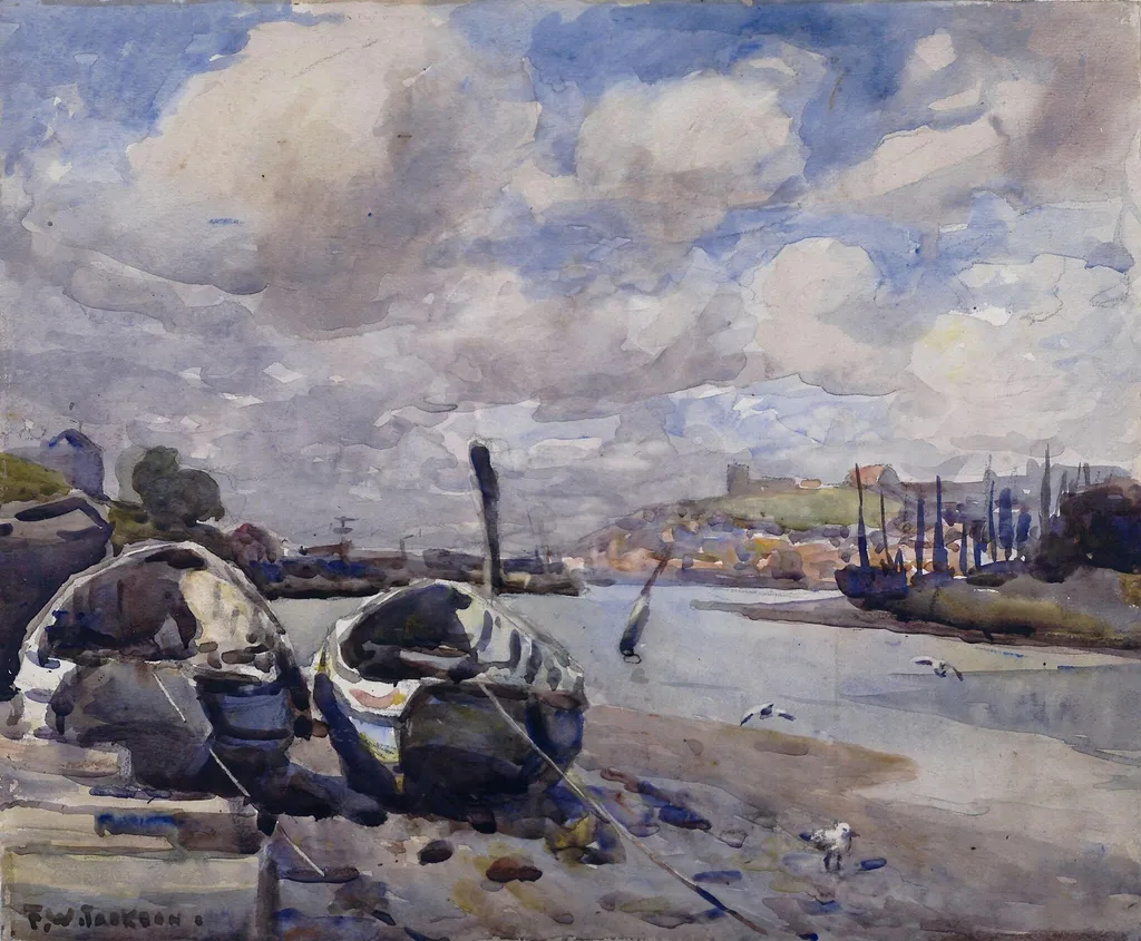 Fishing Cobles, Whitby, by Frederick William Jackson, watercolor, 1880