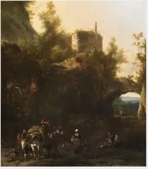 An Italian Landscape with Muleteers, by Frederik de Moucheron