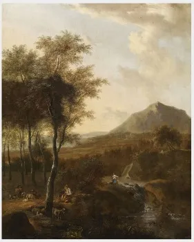 An Italianate Landscape, by Frederik de Moucheron, oil, 1669