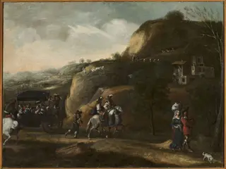 Landscape with a carriage, by Frederik de Moucheron, 1669