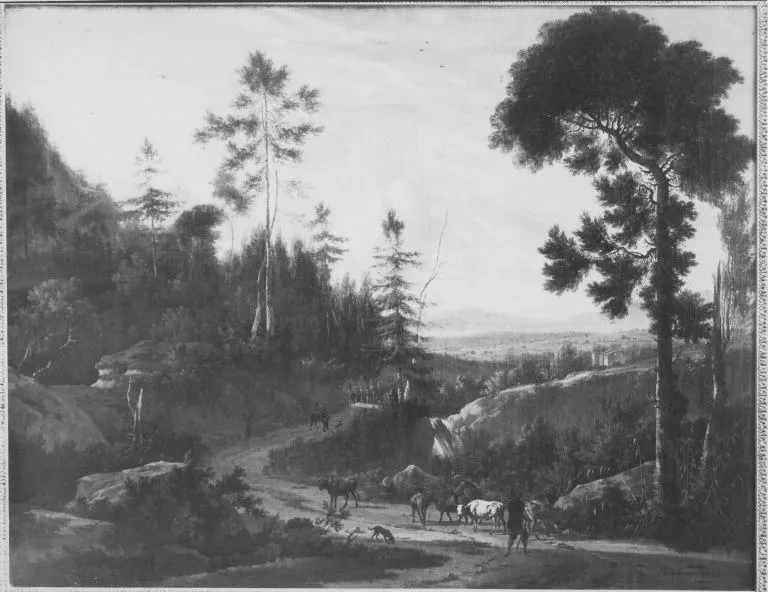Landschaft mit Hirten, by Frederik de Moucheron, unspecified, 1659