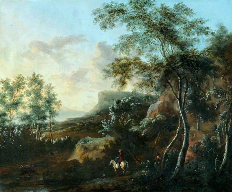 Rocky Landscape, by Frederik de Moucheron, oil, 1669