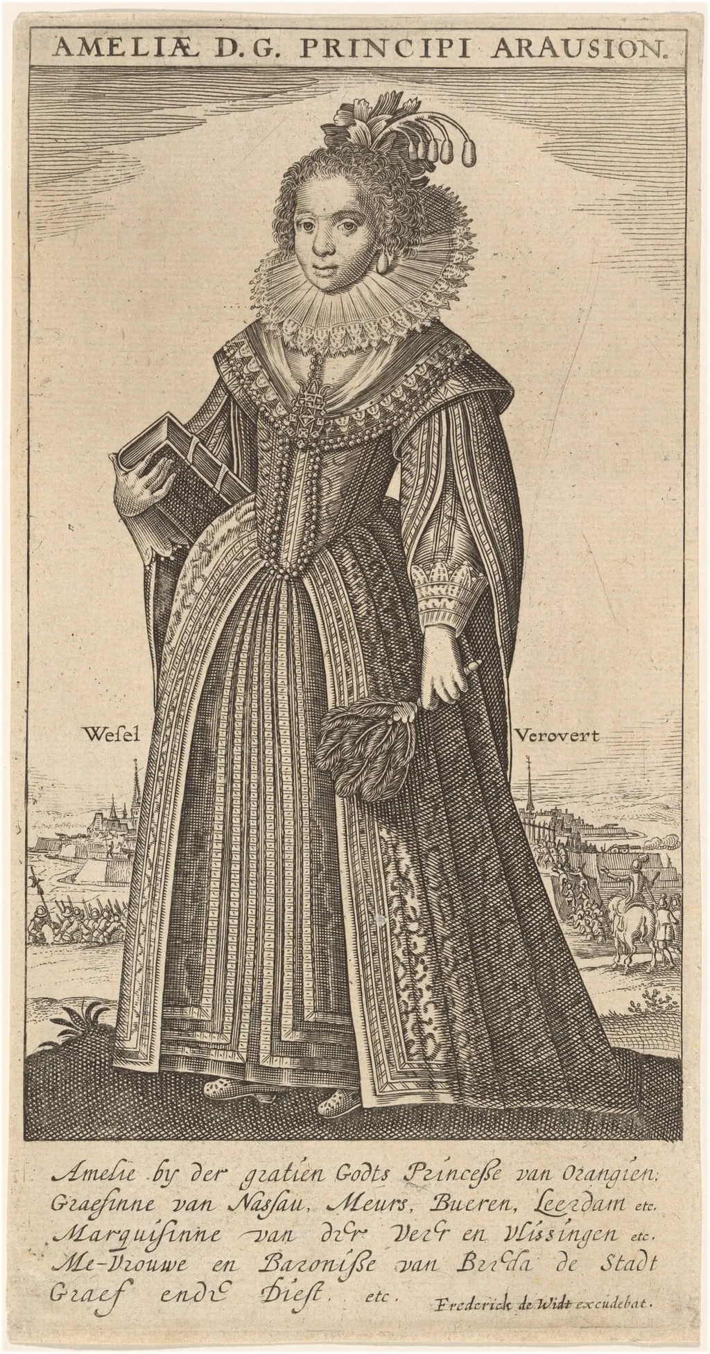 Amalia, Wife of Fredierick Henry, Prince of Orange, by Frederik de Wit, ink, 1640