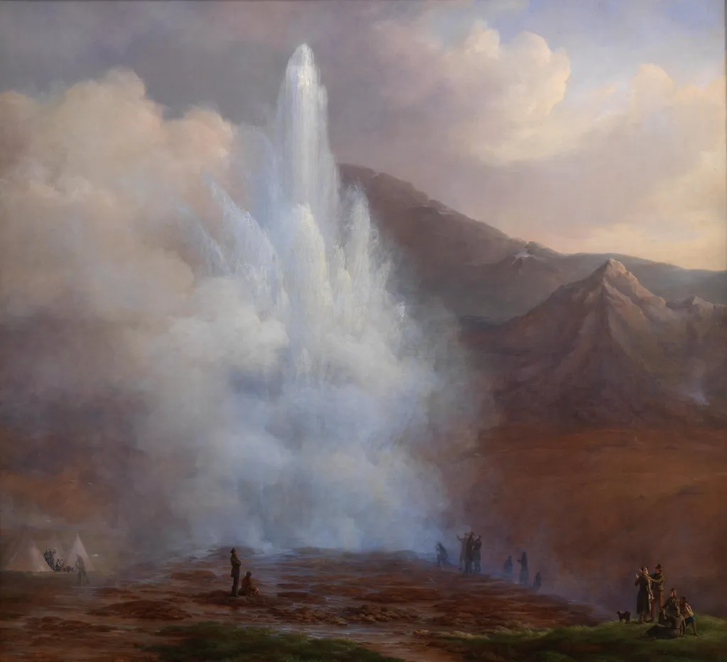 The Eruption of the Great Geyser in Iceland in 1834, by Frederik Theodor Kloss, oil, 1835