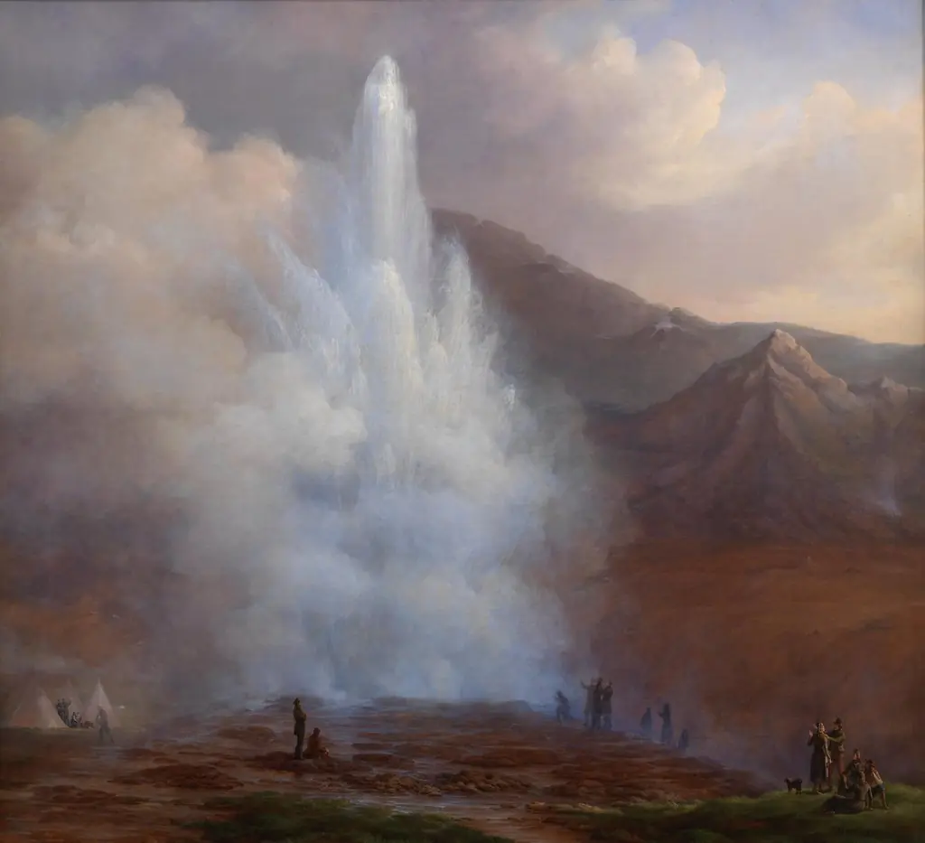 The Eruption of the Great Geyser in Iceland in 1834, by Frederik Theodor Kloss