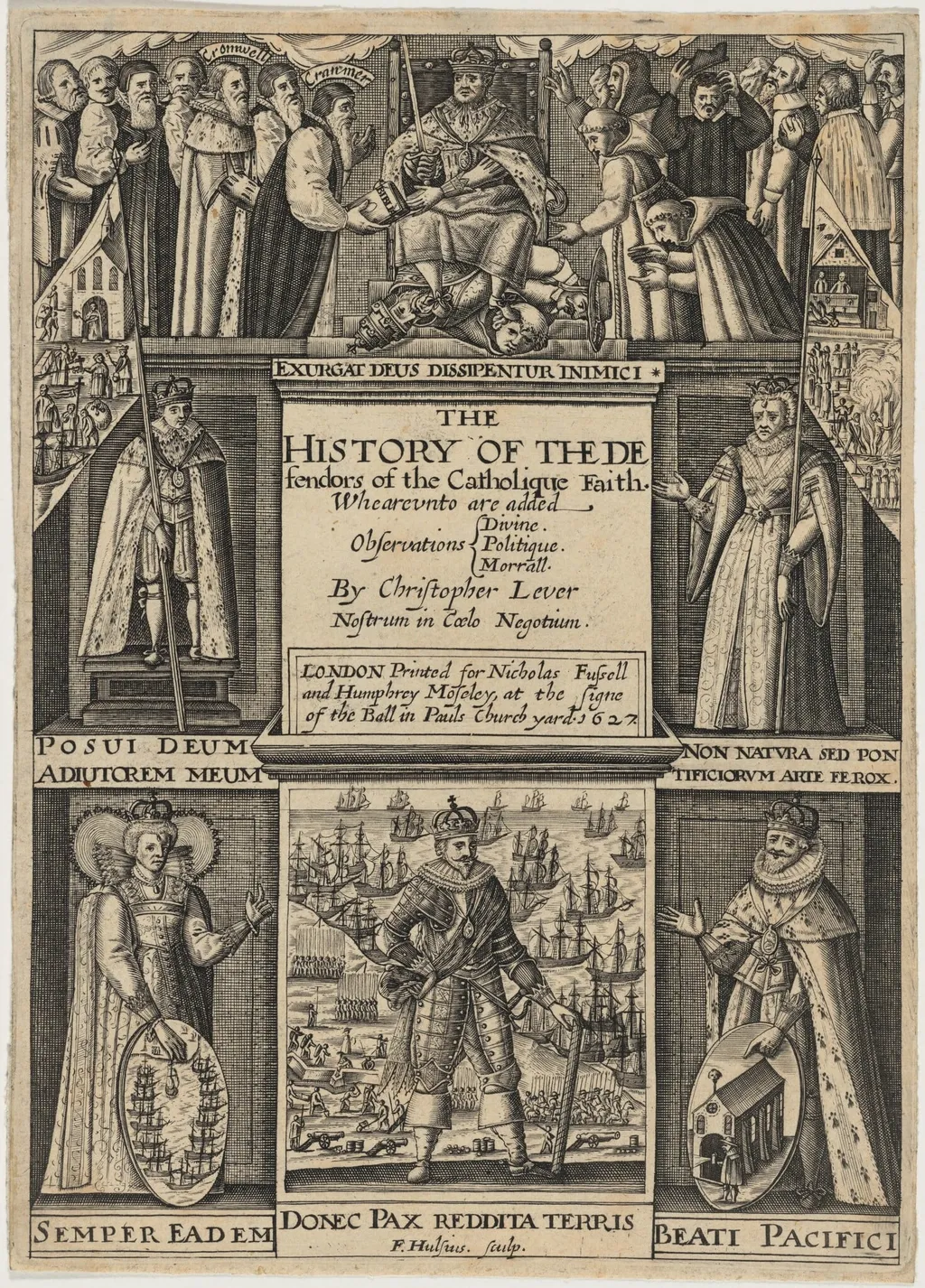 Title Page to History of the Defenders of theCatholic Faith, by Christopher Lever, by Frederik van Hulsen, ink, 1627