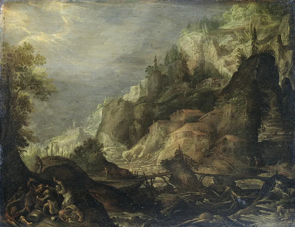 Mountainous Landscape, by Frederik van Valckenborch, oil, 1605