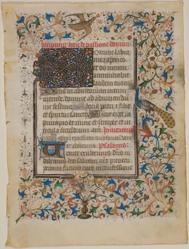 Manuscript Leaf from a Book of Hours (incip. Passionis), by French 14th Century