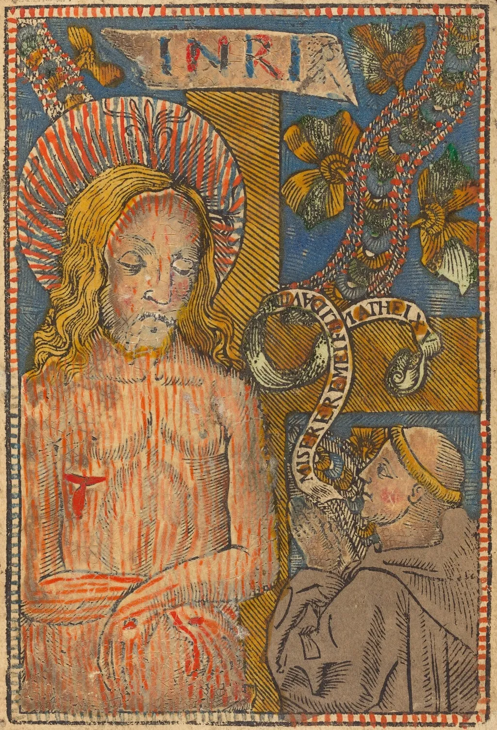 The Man of Sorrows with a Franciscan, by French 15th Century, ink, 1495