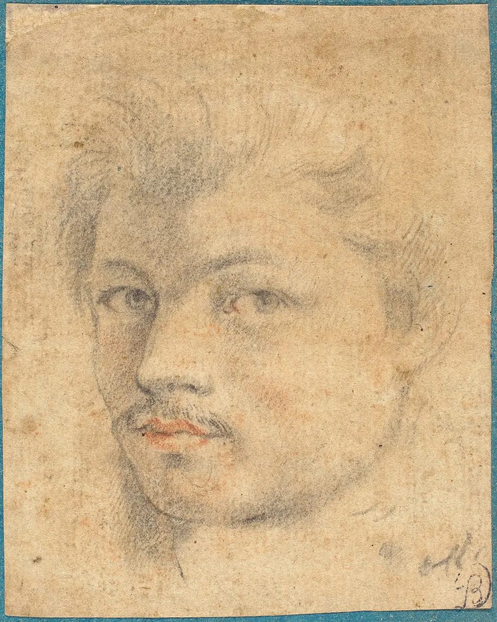 Head of a Man, by French 16th/17th Century, chalk, 1580