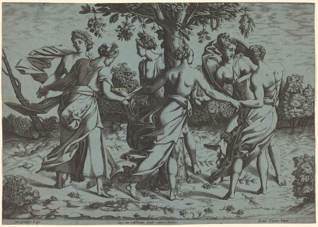 Dance of the Dryades, by French 16th Century, ink, 1550