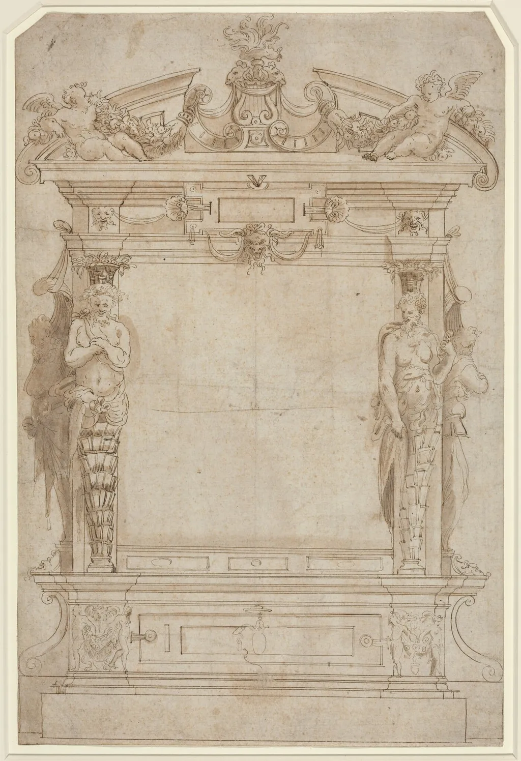 Design for an Architectural Framework, by French 16th Century, chalk, 1501