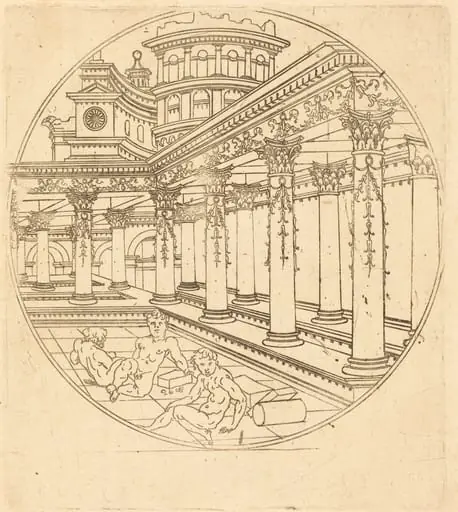 Three Figures in a Gallery, by French 16th Century