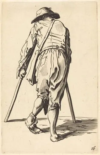Beggar with Crutches and Hat, Back View, by French 17th Century