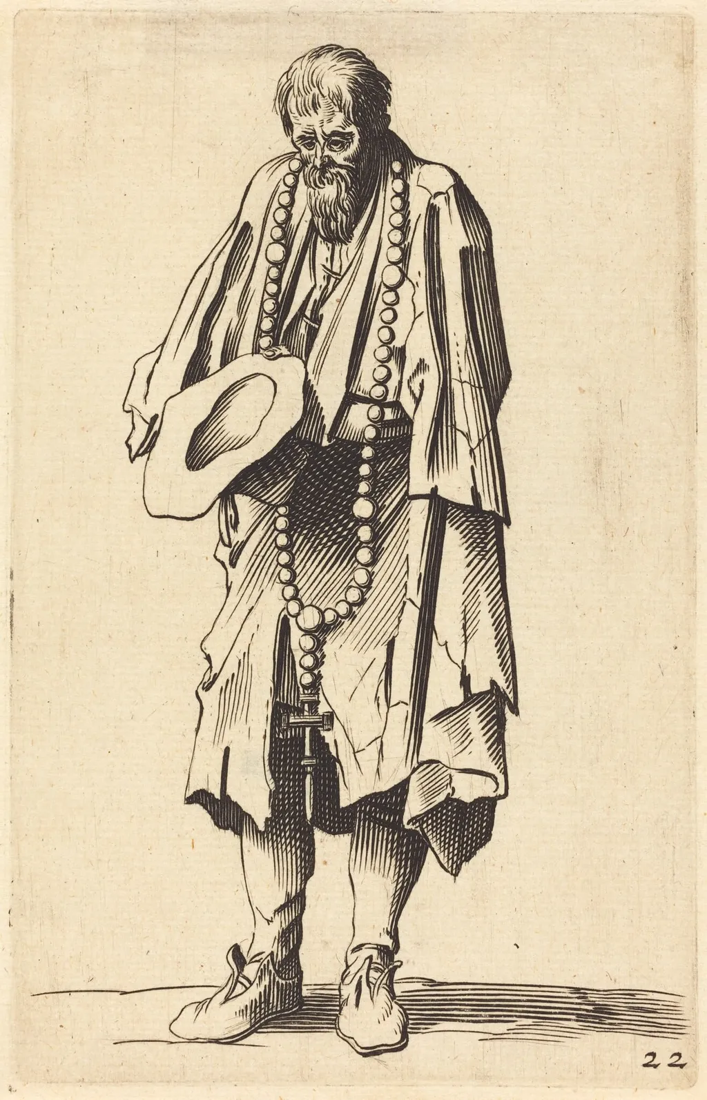 Beggar with Rosary, by French 17th Century, ink, 1622