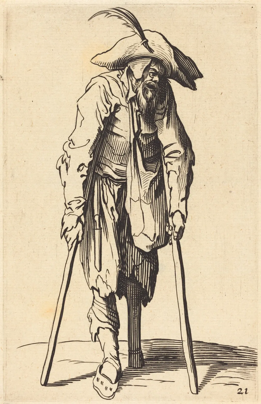 Beggar with Wooden Leg, by French 17th Century, ink, 1622