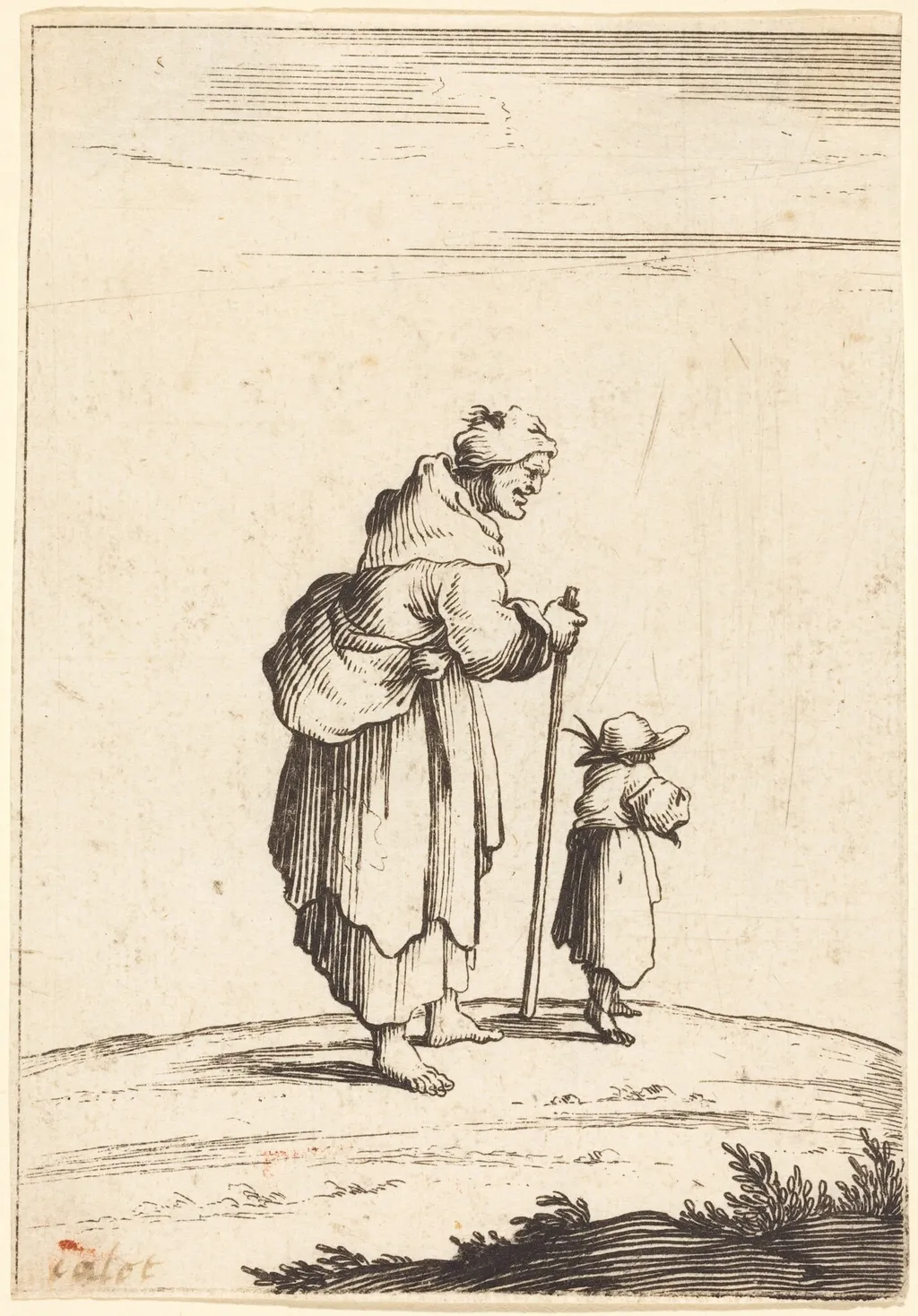 Beggar Woman and Child, by French 17th Century, ink, 1601