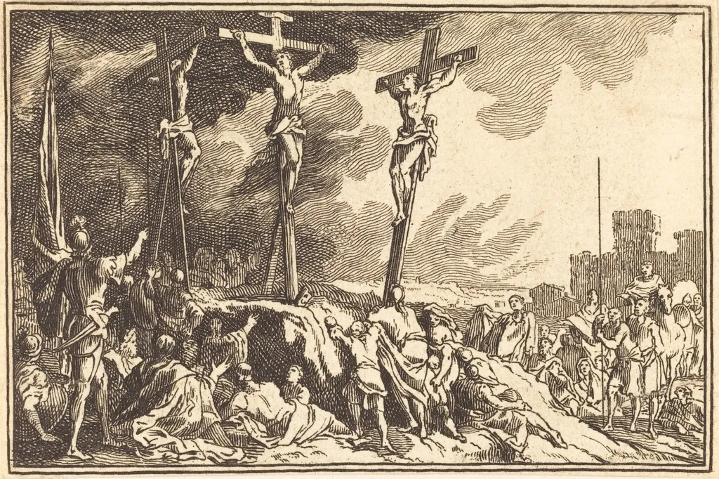 Christ on the Cross between the Two Thieves, by French 17th Century, ink, 1650