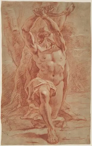 Kneeling Man Bound to a Tree, by French 17th Century
