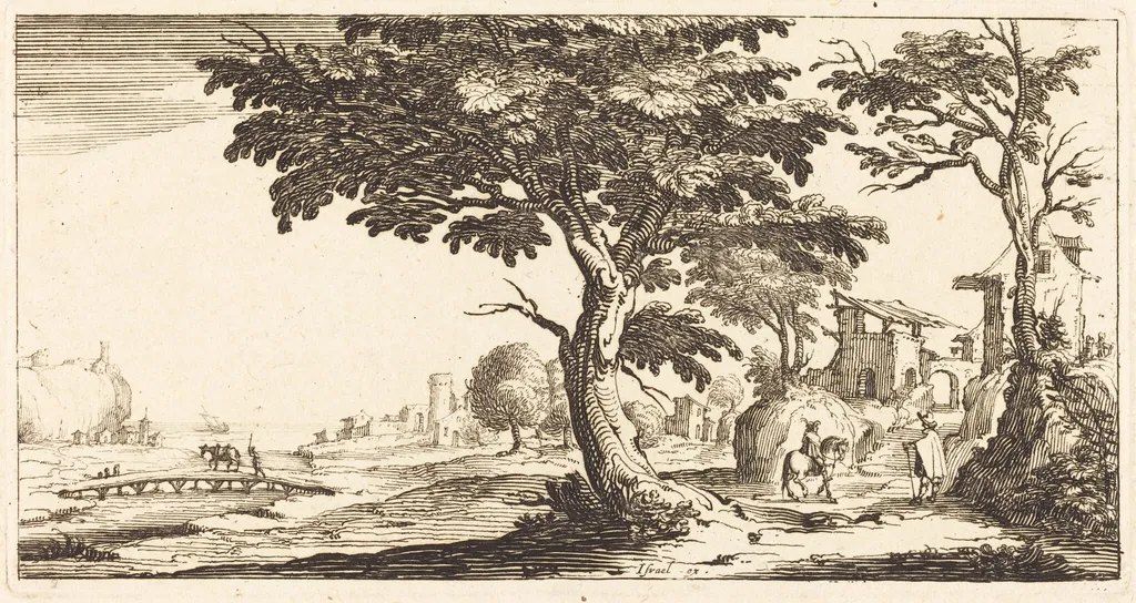 Landscape, by French 17th Century, ink, 1635