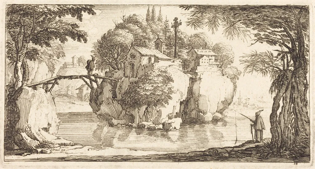 Landscape, by French 17th Century, ink, 1635