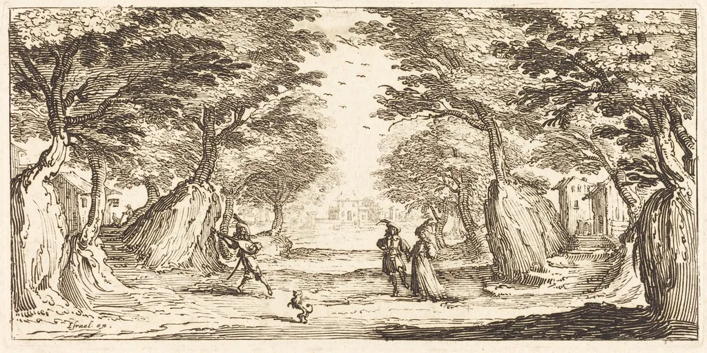 Landscape, by French 17th Century, ink, 1635