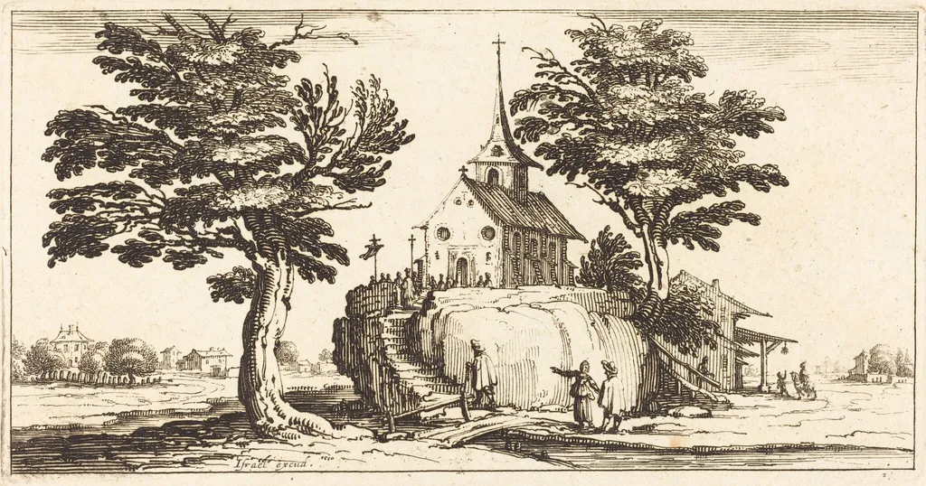 Landscape, by French 17th Century, ink, 1635
