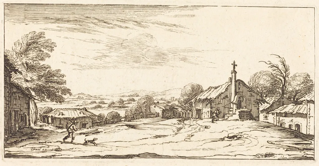 Landscape, by French 17th Century, ink, 1635