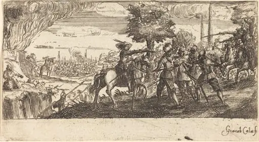 Landscape with Battle Scene, by French 17th Century