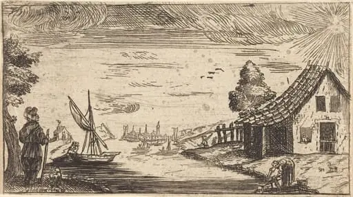 Landscape with Figure and Boat, by French 17th Century