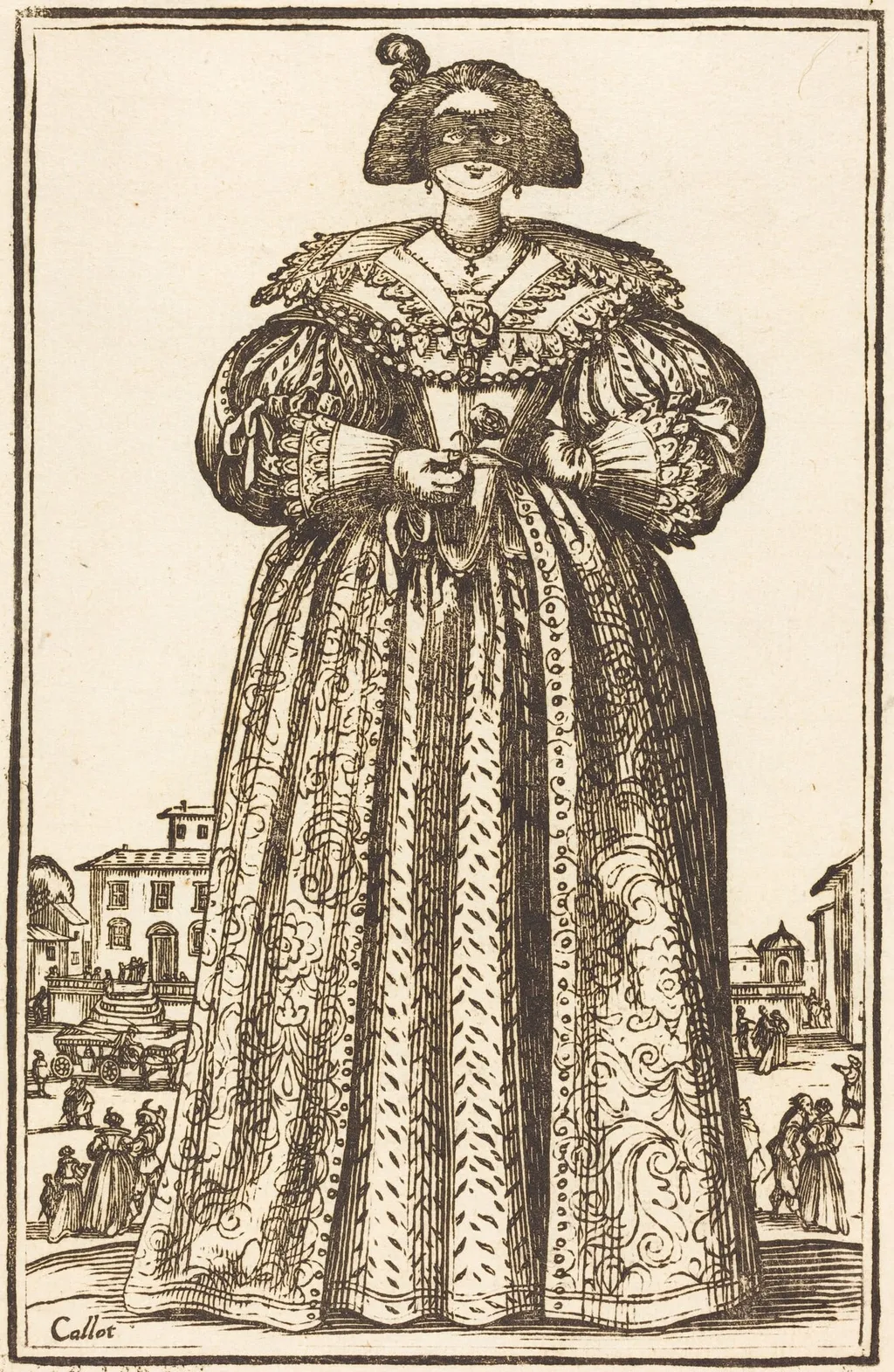 Masked Noble Woman, by French 17th Century, ink, 1623