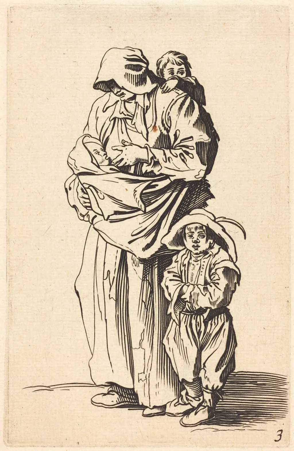 Mother and Three Children, by French 17th Century, ink, 1622