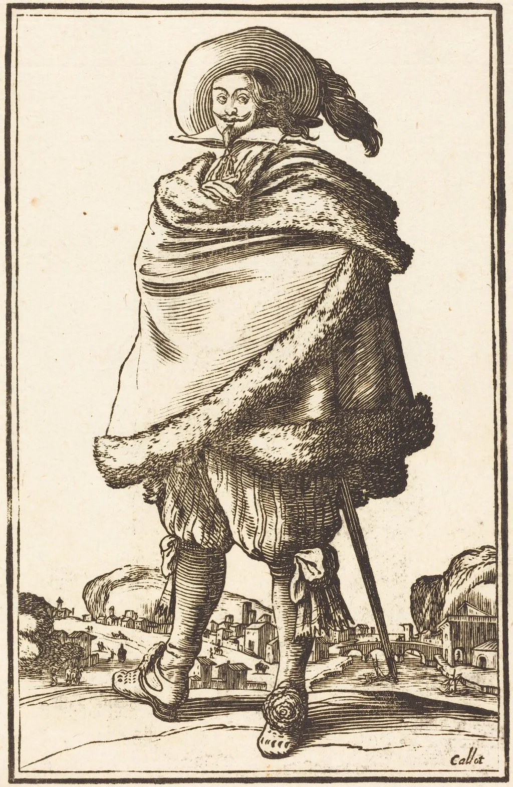 Noble Man Wrapped in a Mantle Trimmed with Fur, by French 17th Century, ink, 1623