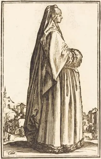 Noble Woman Wearing a Veil and a Dress Trimmed in Fur, by French 17th Century