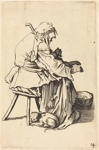Old Woman with Cats, by French 17th Century