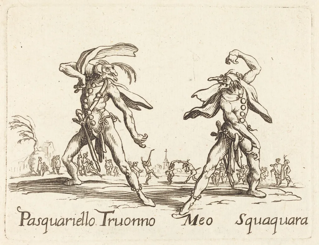 Pasquariello Truonno and Meo Squaquara, by French 17th Century, ink, 1622