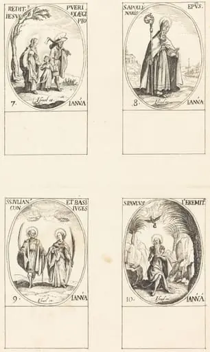 Return from Egypt; St. Apollinaire; St. Julian and Basilissa; St. Paul the Hermit, by French 17th Century