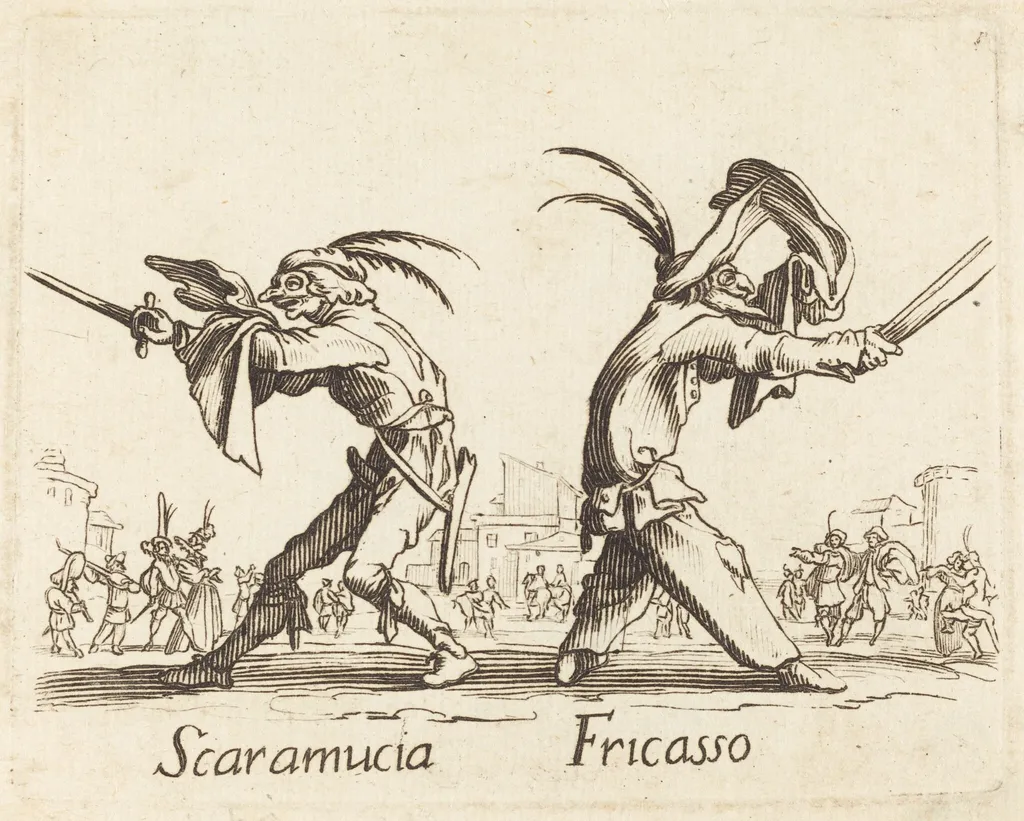 Scaramucia and Fricasso, by French 17th Century, ink, 1622