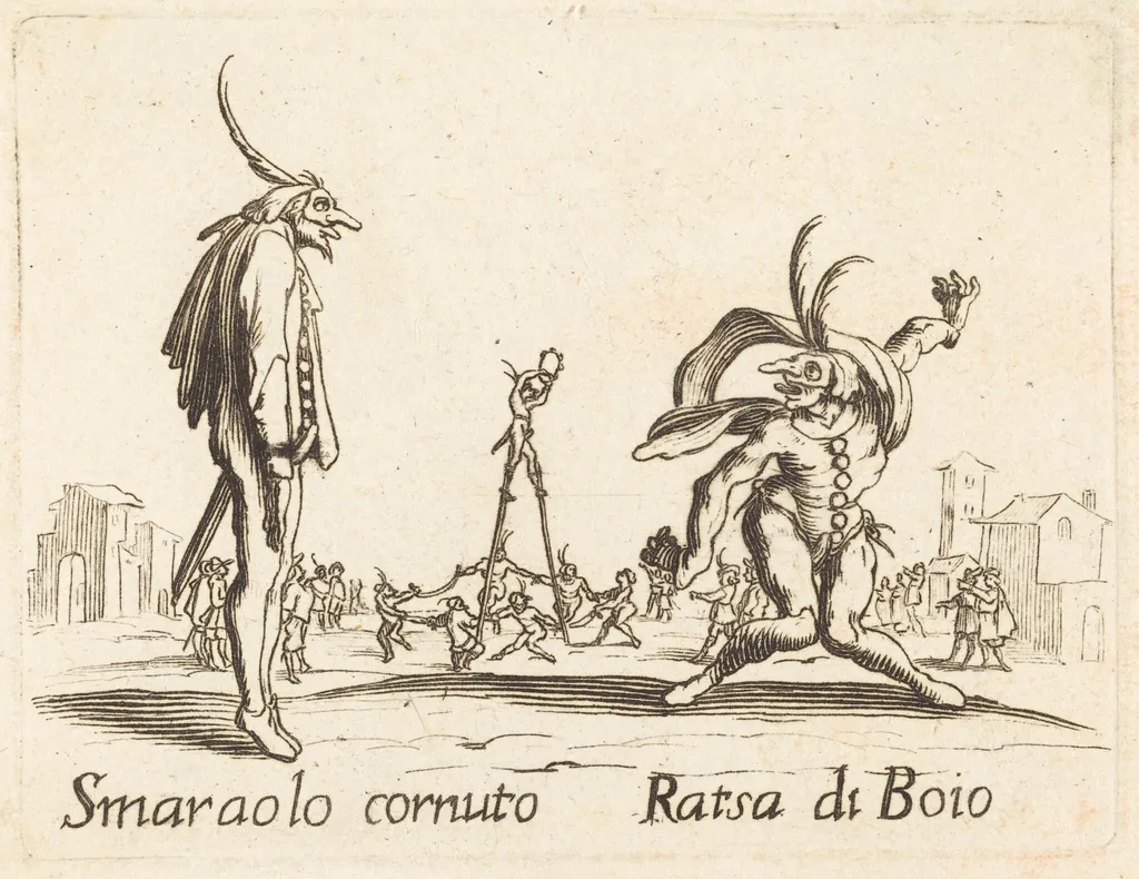 Smaralo Cornuto and Ratsa di Boio, by French 17th Century, ink, 1622