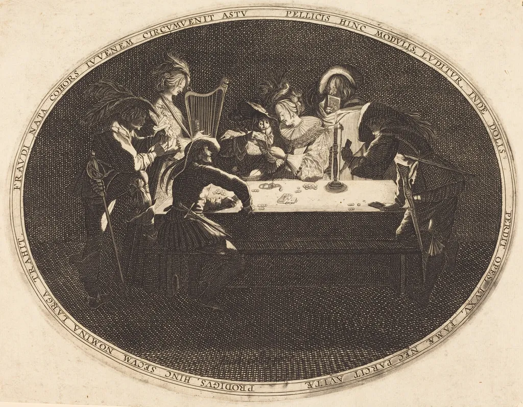 The Card Players, by French 17th Century, ink, 1628