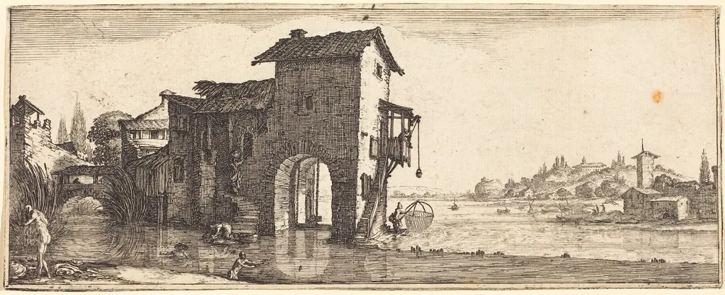 The Watermill, by French 17th Century, ink, 1634
