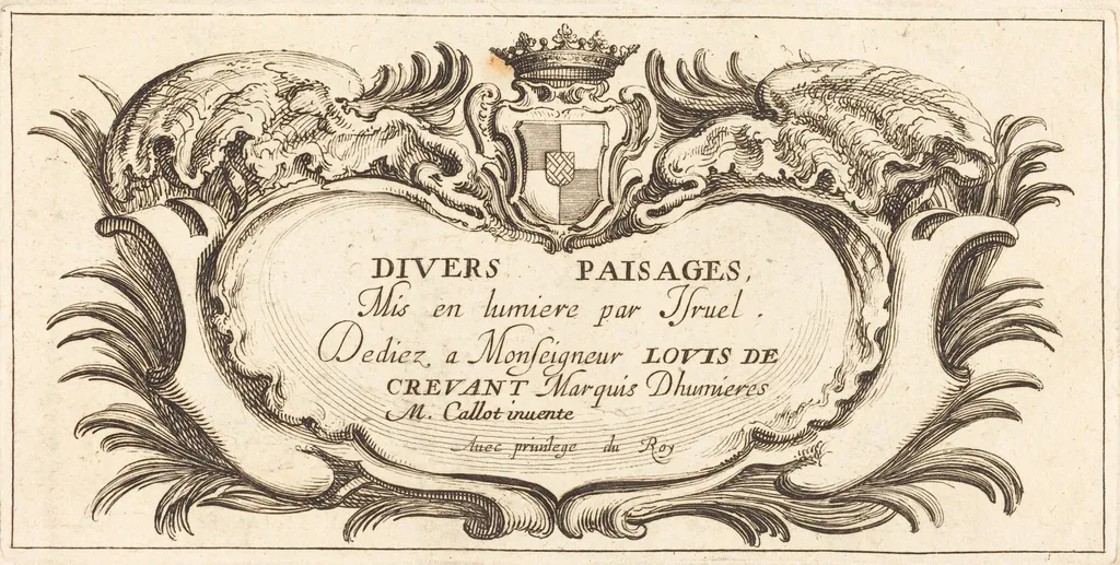 Title Page for "Various Landscapes", by French 17th Century, ink, 1635